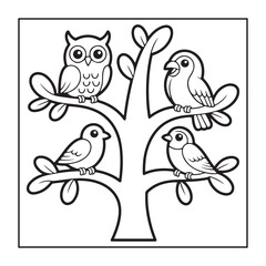 Fototapeta premium Kids-friendly group of animals set black and white coloring pages.