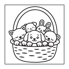 Fototapeta premium Kids-friendly group of animals set black and white coloring pages.