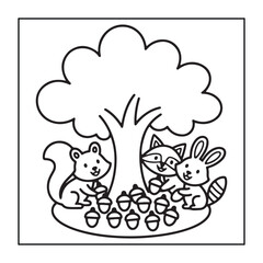 Kids-friendly group of animals set black and white coloring pages.