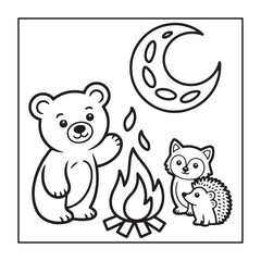 Kids-friendly group of animals set black and white coloring pages.