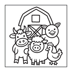 Kids-friendly group of animals set black and white coloring pages.