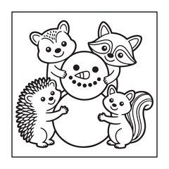 Kids-friendly group of animals set black and white coloring pages.