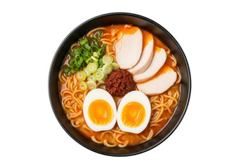 Japanese Ramen Noodle Soup in Bowl Top View on Transparent