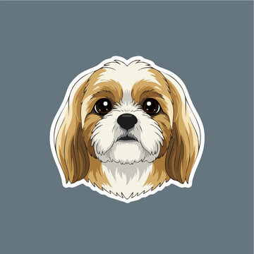 Cute Cartoon Shih Tzu Dog Puppy Face Sticker Graphic