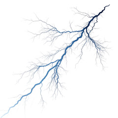Fototapeta premium Dramatic blue lightning bolt strike during powerful storm. An isolated illustration of immense electric energy and raw natural force