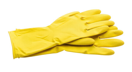Bright Yellow Rubber Cleaning Gloves On Black Background