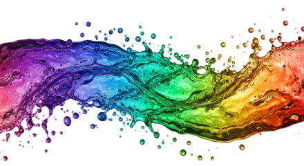 Dynamic wave of high gloss, liquid art glass in a violet to crimson chromatic gradient, frozen in motion against transparent copy space. Concept for visual fluidity and artistic design