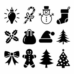 Collection of Christmas icons on white background. Vector