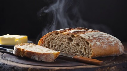 loaf of bread with knife