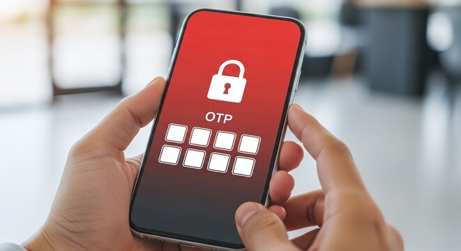 Hands holding a smartphone with otp code on the screen, illustrating twofactor authentication for secure access and data protection against cyber threats and fraud - Powered by Adobe
