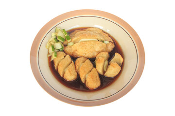 Traditional Indonesian Pempek Submarine Fish Cake with Spicy Sauce