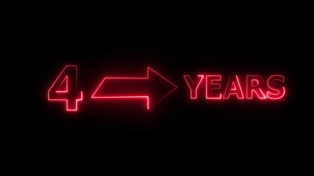 Neon count number. Count 4 -years neon sign. Neon celebrates year animation.