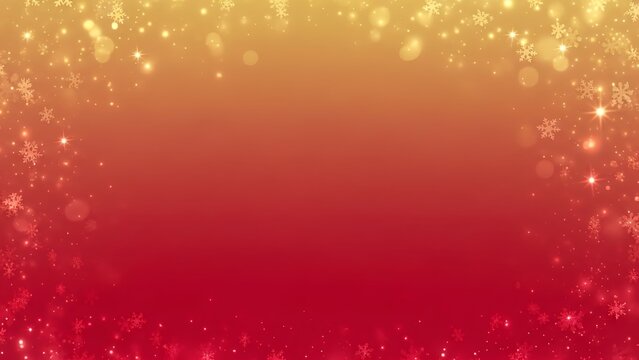A festive background with snowflakes and bokeh lights on a gradient from gold to red