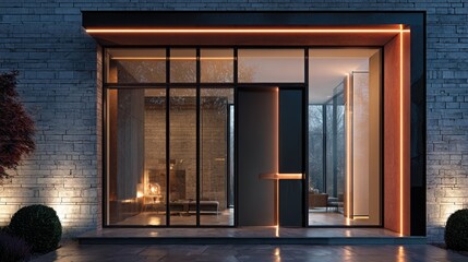 Stylish Glass Entrance Door With Subtle Side Illumination and Modern Wall Finishes