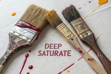 Paintbrushes with Clogged Bristles on a Wooden Surface