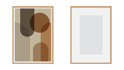 Picture frame. Brown wooden frame with simple geometric shapes on white background