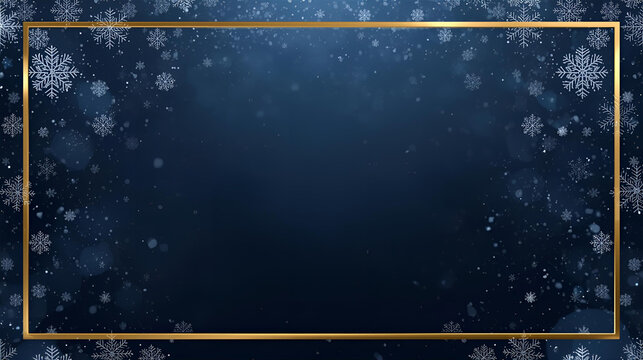 Festive winter background with a gold frame, snowflakes, and a dark blue gradient, creating a holiday or seasonal design. - Powered by Adobe
