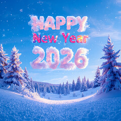 Happy New Year 2026 Magic Cloud Message in Winter Wonderland