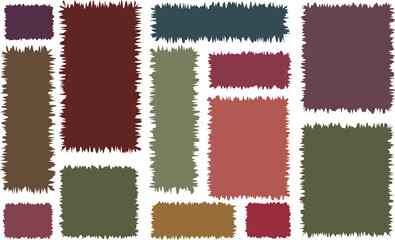 An arrangement of colorful textured circular brushstroke patterns on a white background and colorful bento grid brush