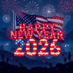 2026 New Year's Eve Fireworks Display with Silhouetted Figures