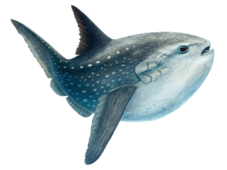 Majestic ocean sunfish swimming underwater. This digital illustration of large blue fish depicts marine animal in its habitat