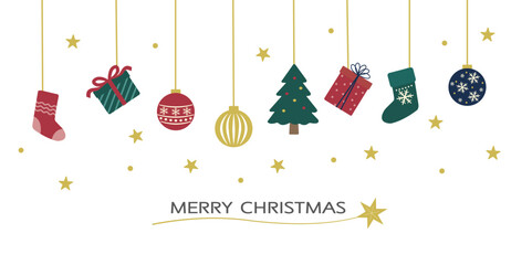 クリスマスバナー　オーナメントのイラスト　背景