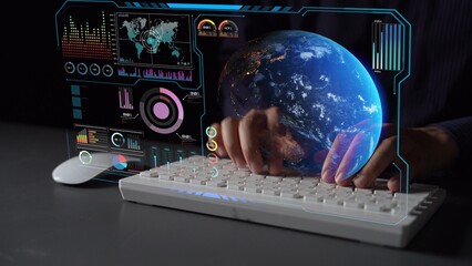 High-tech global network connection interface showing worldwide digital communication, data exchange, and internet connectivity. Global connection, data interaction, and worldwide communication. Thunk