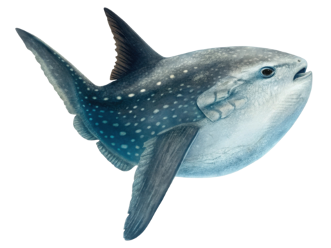 Majestic ocean sunfish swimming underwater. This digital illustration of large blue fish depicts marine animal in its habitat