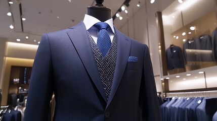 Sharp dressed man in navy suit with patterned vest and tie, embodying sophistication and confidence for corporate success or special occasions