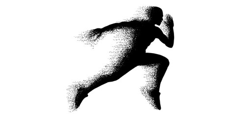 Dynamic silhouette of a runner in motion, embodying speed and power, perfect for fitness, sports and determination themes, originally designed as vector art