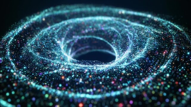 Colorful abstract digital rendering of a cosmic energy vortex or singularity in deep space