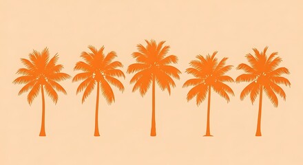 A row of five stylized orange palm tree silhouettes set against a pale peach or beige background, evoking a tropical vibe Background image