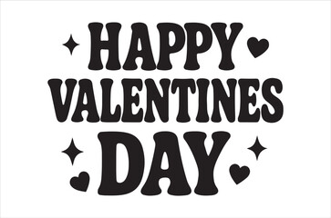 Bold black text displaying happy valentines day with heart and star embellishments