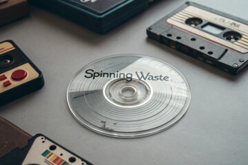 Fototapeta premium Clear CD Disc with Text and Vintage Audio Cassettes