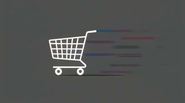 Dynamic online shopping cart icon with vibrant speed trails, symbolizing rapid e-commerce transactions, swift delivery, and efficient digital retail services for modern consumers