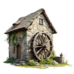 Obraz premium Stone mill watermill house architecture building old rustic cottage wheel nature landscape scenic art