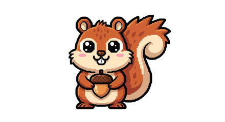 Adorable cartoon squirrel holding an acorn, set against a clean white backdrop, perfect for