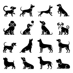 Dog Icon Set. Vector Design Pack Isolated on White Background. Grunge Stamp Vector Illustration.
