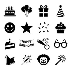 Birthday Icon Set. Vector Design Pack Isolated on White Background. Grunge Stamp Vector Illustration.
