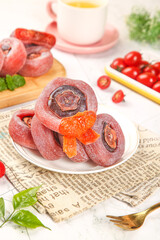 Fresh Persimmon Cakes with Frosty Coating and Tea - Guangxi Delicacy