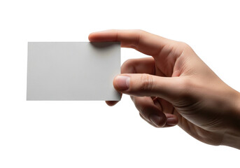 Obraz premium Man's Hand Holding Blank Business Card Isolated on Transparent Background