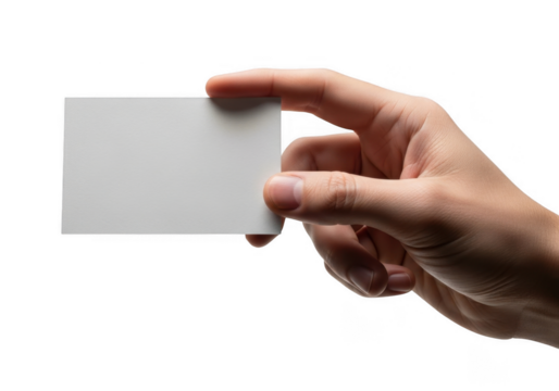 Man's Hand Holding Blank Business Card Isolated on Transparent Background