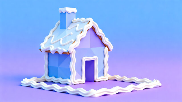 Kawaii 3D Gingerbread House with Frosting Border &ndash; Pastel Aesthetic