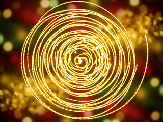 Golden spiral light trail with bokeh background