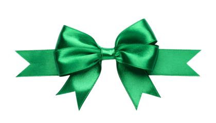 Vivid emerald green satin ribbon bow on a black background, perfectly tied