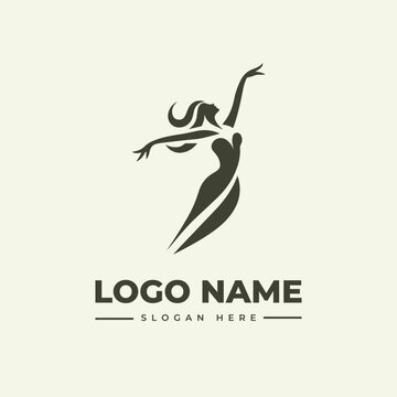 Elegant Dancer Vector Logo Graceful Woman Illustration with Engraving Elements