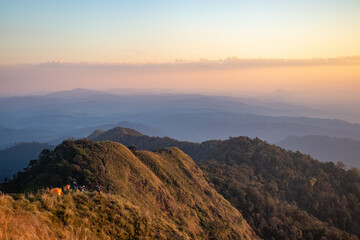 Atmospheric evening sunset scene at Doi Luang Phayao mountain in Phayao Province, Thailand. 