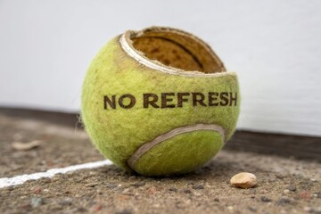 A worn out tennis ball split with NO REFRESH message