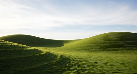 Obraz premium Clean, wide hillside pasture landscape with minimal elements and natural balance.