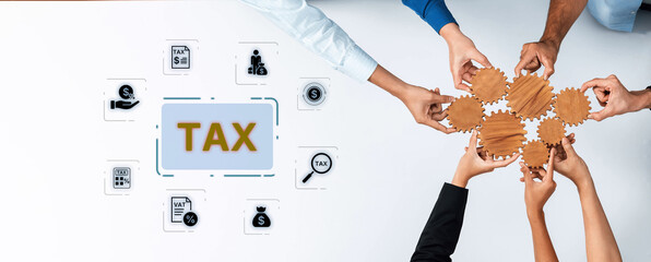 Obraz premium Concept of tax preparation and financial compliance. Filing official tax documents and forms for government reporting, auditing, and financial accounting purposes. Fermion